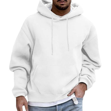 Men's Fleece Hoodie | Solid Color Loose Fit | Casual Pullover with Pocket | Long Sleeve Warm Sweatshirt | Comfortable Cozy Top for Everyday Wear | Style with Jeans or Layer for Outdoor Activities