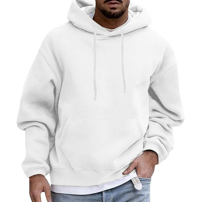 Men's Fleece Hoodie | Solid Color Loose Fit | Casual Pullover with Pocket | Long Sleeve Warm Sweatshirt | Comfortable Cozy Top for Everyday Wear | Style with Jeans or Layer for Outdoor Activities