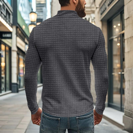 Men's Long Sleeve T-Shirt | Half-Zip Stand Collar | Small Square Pattern | Modern Style | Breathable Fabric | Comfortable Fit | Versatile Layering | Casual & Smart-Casual Wear