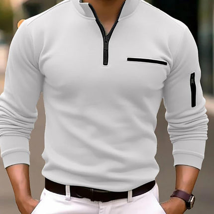 Men's Polo Shirt | Zipper Feature | Solid Color | Casual Tailored Fit | Classic Polo Collar | Short Sleeves | Cotton-Polyester Blend | Breathable and Comfortable | Spring-Summer Fashion | Versatile Styling