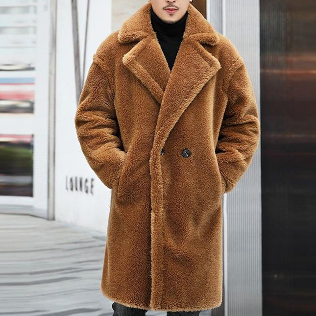 Men's Teddy Plush Lapel Long Coat | Warm Solid Color Outerwear | Luxurious Softness | Winter Insulation | Timeless Design | Statement-Making Elegance | Versatile Comfortable Style for Cold Weather