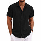Men's Short Sleeve Shirt | Cotton Linen Blend | Solid Color | Lapel Collar | Breathable Summer Apparel | Casual Wear | Versatile Wardrobe Essential