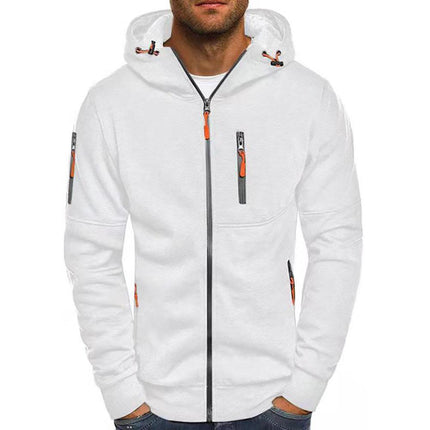 Men's Cotton Blend Zipper Hooded Jacket | Slim Fit Sports Outerwear | Lightweight Athleisure Coat | Adjustable Hood & Pockets | Casual & Functional Style | Machine Washable | Black Navy Grey Olive Colors | Sizes S-XXL