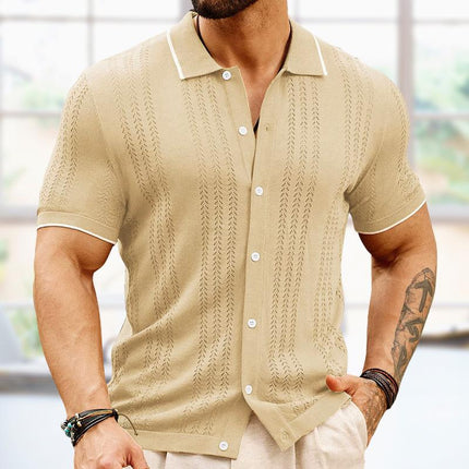 Men's Lapel Polo Shirt | Contrast Color Sweater Fabric | Single-Breasted Design | Casual Comfort | Versatile Styling | Smart Look | Classic & Vibrant Colors | Available in Multiple Sizes