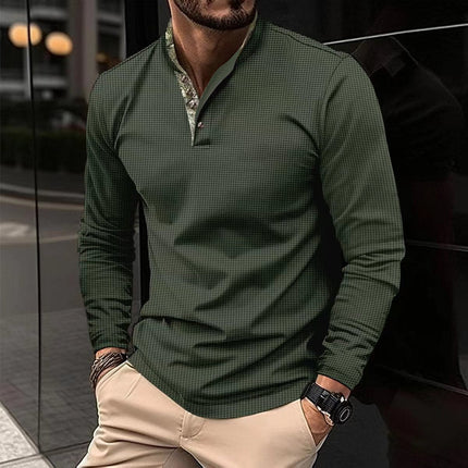 Men's Long Sleeve Waffle Knit T-Shirt | Colorblock Design | Crew Neck | Casual Fashion Layering Top | Durable Breathable Fabric | Regular Fit | Ideal for Fall Winter Spring | Versatile Style