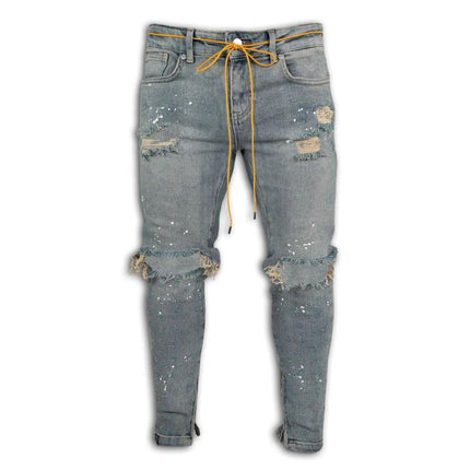 Men's Ripped Skinny Jeans | Slim Fit Distressed Denim | Casual Stretch Pants | Comfortable Everyday Wear | Stylish Modern Design | High-Quality Cotton Elastane Blend | Versatile Fashion | Zipper Fly Closure