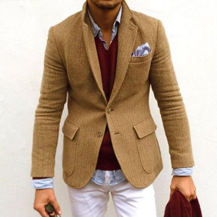 Men's Herringbone Wool Blend Blazer | Single Breasted | Vintage Style | Tailored Fit | Lapel Collar | Formal & Casual Versatility | Warm & Comfortable Outerwear | Easy Care | Various Sizes Available