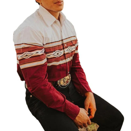 Men's Western Style Denim Print Shirt | Lapel Collar | Long Sleeve | Smart-Casual | High-Quality Fabric | Versatile Colors | Modern Fashionable Design | Multiple Size Options