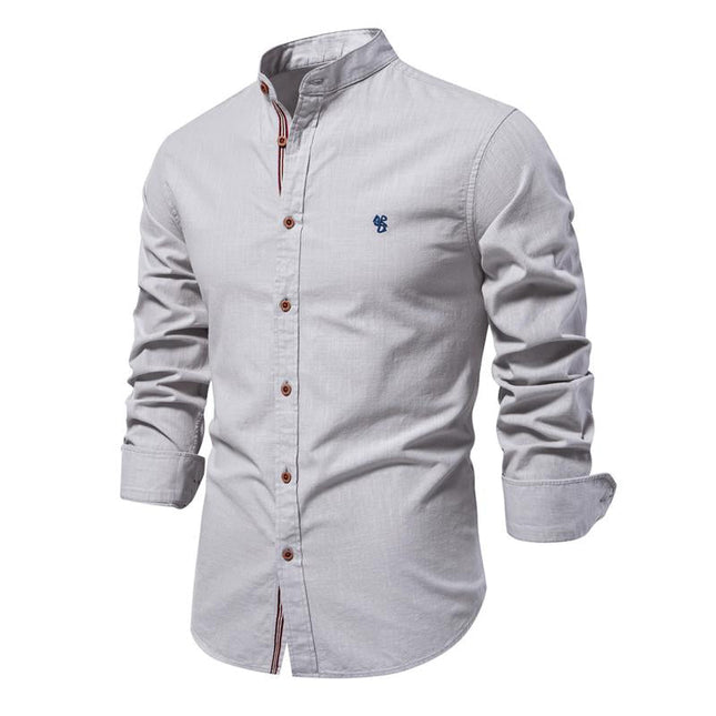 Men's Casual Long-Sleeved Shirt | Cotton Linen Blend | Solid Colors | Button-Down Collar | Comfortable & Breathable | Versatile Spring & Summer Style | Available in White, Navy, Black, Grey, Olive