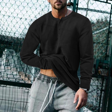 Men's Vintage Long Sleeve Henley T-Shirt | Solid Color Casual Shirt | Classic Retro Style | Regular Fit Comfortable All-Day Wear | Stylish Unique Dye | Timeless Cool Season Wear | Versatile Men's Top