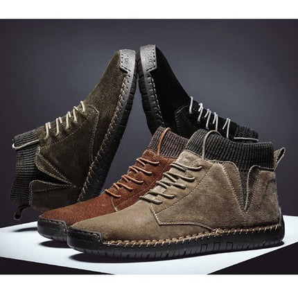 Premium Suede Leather High-Top Men's Boots | Lace-Up Closure | Elastic Cuff | Cushioned Insole | Durable Rubber Outsole | Warm Fall & Winter Footwear | Casual & Fashionable Style