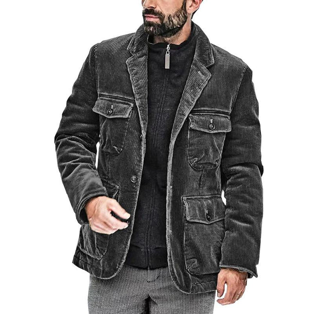Men's Corduroy Jacket | Classic Lapel | Relaxed Fit | Solid Color | Multi-Pocket Design | Autumn Winter Spring | Machine Wash | Versatile Outerwear | Warmth & Insulation for Daily Wear