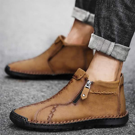 Men's Vintage Leather Boots | Casual Footwear | Comfortable Rubber Sole | Lightweight Design | High-Quality Fit