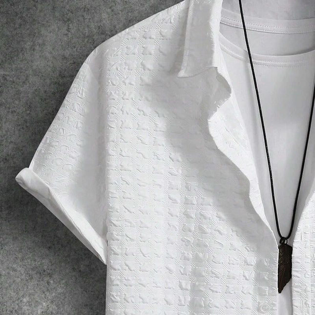 Men's Short Sleeve Checkered Shirt | Lightweight Cotton Blend | Lapel Collar | Chest Pocket | Front Button Closure | Relaxed Fit | Casual Versatile Styling | Easy Care | Classic Solid Colors