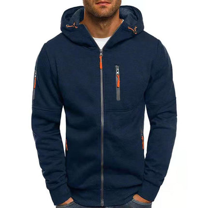 Men's Cotton Blend Zipper Hooded Jacket | Slim Fit Sports Outerwear | Lightweight Athleisure Coat | Adjustable Hood & Pockets | Casual & Functional Style | Machine Washable | Black Navy Grey Olive Colors | Sizes S-XXL