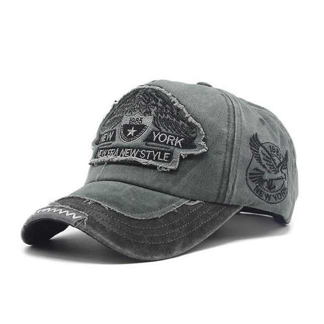 Men's Denim Baseball Cap | Washed Embroidery Letters Design | Adjustable Wide Brim Dome Hat