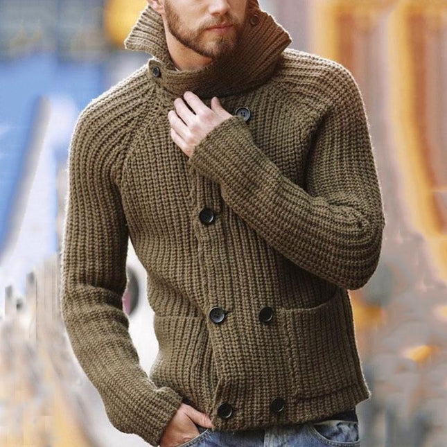 Men's Turtleneck Knit Cardigan | Long Sleeve | High Quality Material | Button Closure | Single Breasted | Loose Fit | Mid-Weight Stylish Sweater for Casual Occasions