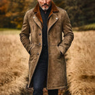 Men's Vintage Suede Coat | Double Collar | Mid-Length | Timeless Elegance | Long Sleeve | High-Quality Fabric | Stylish Outerwear | Classic Styling | Modern Gentleman