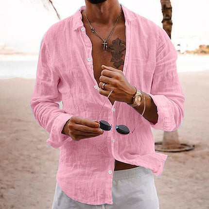 Men's Breathable Long Sleeve Shirt | Cotton Linen Blend | Solid Color | Lapel Collar | Casual Comfort | Easy Care | Versatile Style