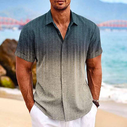 Men's Hawaiian Shirt | Tropical Ombre Print | Lapel Collar | Short Sleeve | Cotton Linen Blend | Casual Beachwear | Vibrant Colors | Breathable & Durable | Sizes Available
