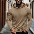 Men's Hooded Long Sleeve T-Shirt | Casual Solid Color | Relaxed Fit | Soft Cotton Blend | Pullover Style | Versatile Layering | Everyday Wear | Comfortable Hip-Length | Breathable Fabric
