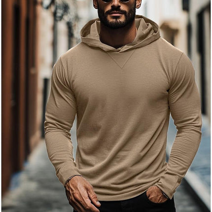 Men's Hooded Long Sleeve T-Shirt | Casual Solid Color | Relaxed Fit | Soft Cotton Blend | Pullover Style | Versatile Layering | Everyday Wear | Comfortable Hip-Length | Breathable Fabric