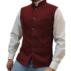 Men's Tweed Herringbone Vest | Stand Collar | Single Breasted | Elegant Vintage Style | Handmade | Soft High-Quality Fabric | Three Slip Pockets | Sophisticated Masculine Design | Formal or Casual Wear