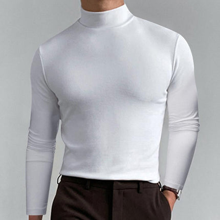 Men's Long Sleeve T-Shirt | High Neck | Solid Color | Fitted Cut | Casual Wear | Breathable Fabric | Versatile Styling | Suitable for Fall Winter | Modern Silhouette | Comfortable Everyday Top