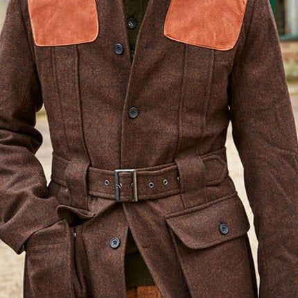 Suede Wool Panel Jacket | Patchwork Double Pocket | Lace-Up Design | Casual Outerwear | Vintage Modern Style | High-Quality Warmth | Bold Fashion Statement