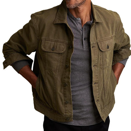 Men's Vintage Long Sleeve Denim Jacket | Classic Lapel Single Breasted | Durable Versatile Outerwear | Army Green | Sizes M-3XL | Casual & Semi-Formal Style | Timeless Design | Comfortable Denim Fabric