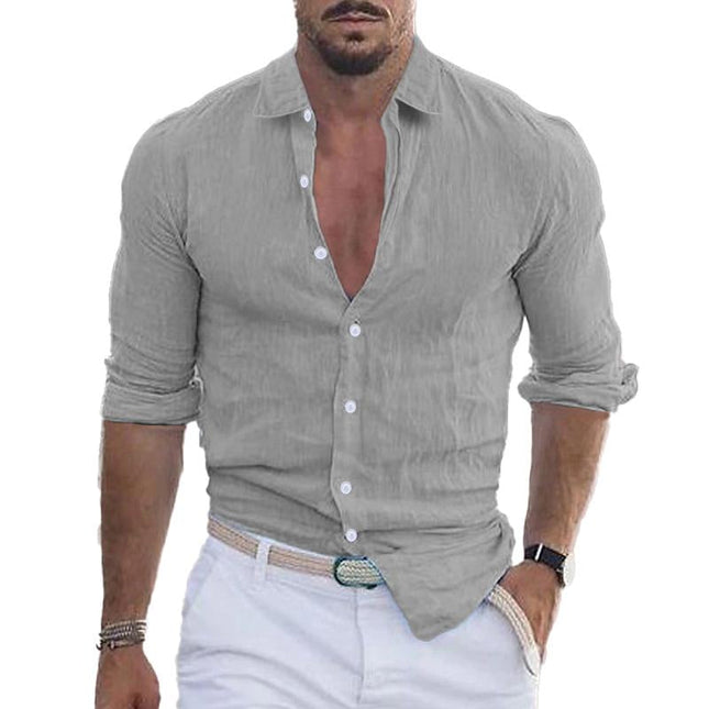 Men's Long Sleeve Casual Shirt | Solid Color | Lapel Collar | Cotton Blend | Comfortable Fit | Easy Care | Versatile Wardrobe Essential