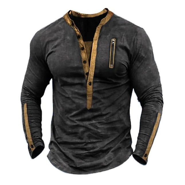 Men's Tactical Henley Long Sleeve T-Shirt | Zipper Neck | Durable Polyester Cotton Blend | Moisture-Wicking | Outdoor & Casual Wear | Black, Olive Green, Khaki, Navy Blue, Gray | Sizes S-3XL