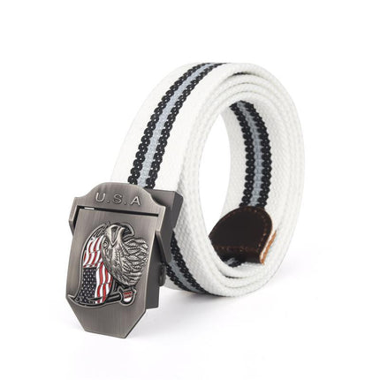 Men's Patriotic Canvas Belt | USA Eagle Flag Design | Automatic Smooth Buckle | Durable Everyday Accessory | Adjustable Fit | Casual to Semi-Formal Use | High-Quality Craftsmanship | Stylish & Comfortable