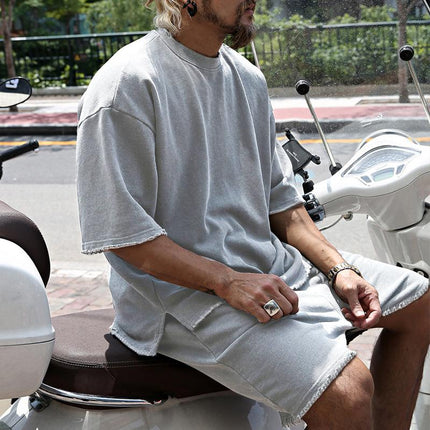 Men's Loose Fit Cotton Blend T-shirt and Shorts Set | Casual Fashion Activewear | Round Neck | Short Sleeve | Mid Waist | Spring Summer Autumn