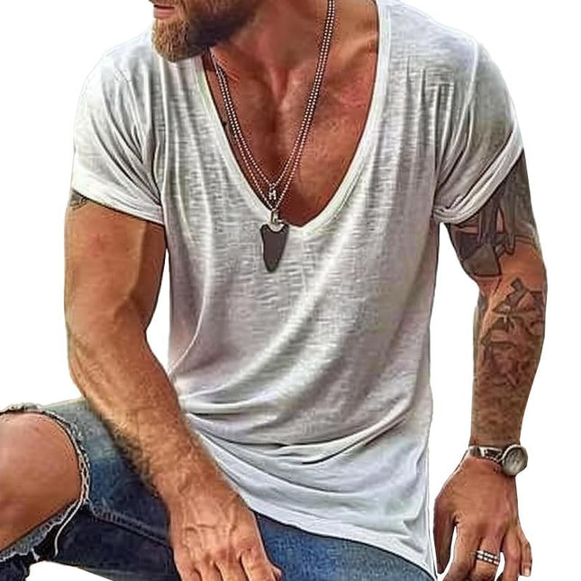 Men's Casual V Neck Cotton T-Shirt | Short Sleeve | Soft Comfortable Fit | Breathable Fabric | Classic Colors | Everyday Wardrobe Essential | Durable Quality | Easy Care | Affordable Menswear