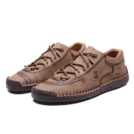 Men's Leather Casual Shoes | Vintage Lace-Up | Flexible Non-Slip Rubber Sole | Lightweight & Comfortable Footwear