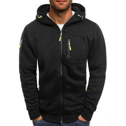 Men's Cotton Blend Zipper Hooded Jacket | Slim Fit Sports Outerwear | Lightweight Athleisure Coat | Adjustable Hood & Pockets | Casual & Functional Style | Machine Washable | Black Navy Grey Olive Colors | Sizes S-XXL