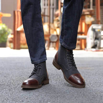 Men's Vintage Ankle Boots | Leather Lace-Up Design | Classic Retro Style | Durable Sole | Comfortable Fit | Perfect for Casual and Formal Wear | Men's Fashion Footwear