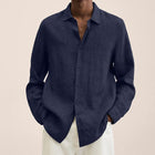 Men's Loose Fit Cotton Blend Shirt | Long Sleeve | Lapel Collar | Casual Wear | Multiple Seasons | Single Breasted | Versatile Style | Classic Dress Shirt