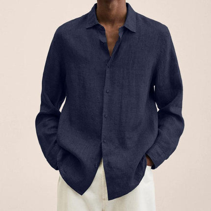 Men's Loose Fit Cotton Blend Shirt | Long Sleeve | Lapel Collar | Casual Wear | Multiple Seasons | Single Breasted | Versatile Style | Classic Dress Shirt