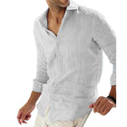 Men's Long Sleeve Shirt | Solid Color | Cotton Linen Blend | Breathable | Lapel Collar | Relaxed Fit | Casual & Semi-Formal | Versatile Style | Ideal for Spring, Summer, Autumn | Moisture-Wicking | Comfortable Wear