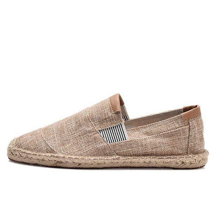 Men's Slip-On Linen Canvas Shoes | Casual Fisherman Style | Exposed Gore | Hemp Rope Sole | Comfortable Footwear