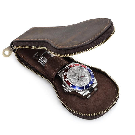 Men's Vintage Cowhide Leather Watch Organizer | Travel Accessories | Secure Closure | Soft Lining | Compact Design | Luxury Watch Bag