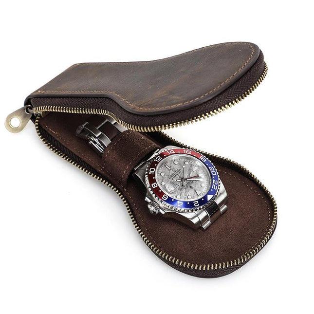 Men's Vintage Cowhide Leather Watch Organizer | Travel Accessories | Secure Closure | Soft Lining | Compact Design | Luxury Watch Bag