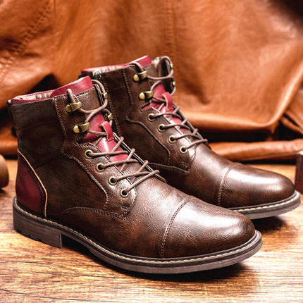 Men's Leather Patchwork Ankle Boots | Lace-Up Oxford Construction | Durable Rubber Sole | Medium Width | Breathable Leather Lining | Stylish Casual Footwear