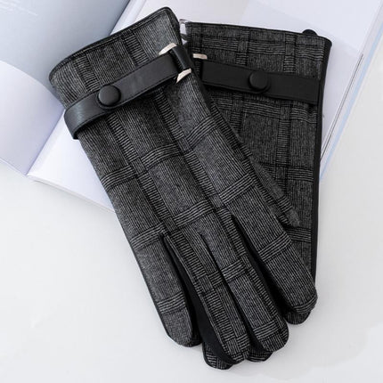 Men's Touch Screen PU Leather Gloves | Plaid Design | Plush Lining | Warm Winter Wear | Durable & Stylish | Smartphone Compatible | Snug Fit | Sophisticated Accessory | Cold Weather Men's Gloves