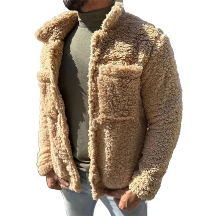 Sherpa Thermal Coat | Double Pocket Lapel Design | Single-Breasted Warm Jacket | Versatile Outerwear for Winter | Insulated Plush Fabric | Stylish Cold Weather Comfort