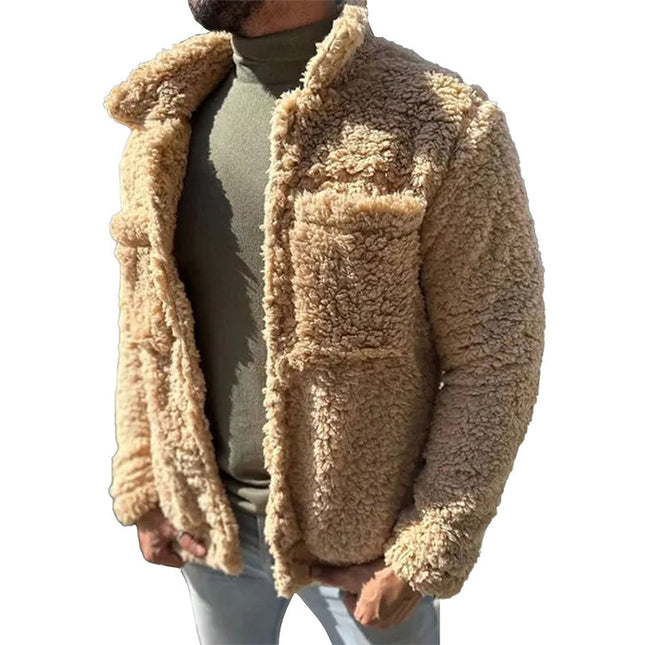 Sherpa Thermal Coat | Double Pocket Lapel Design | Single-Breasted Warm Jacket | Versatile Outerwear for Winter | Insulated Plush Fabric | Stylish Cold Weather Comfort