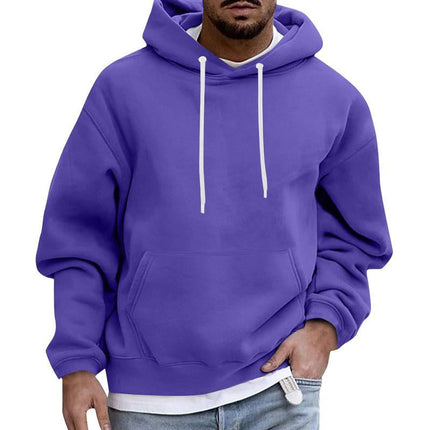 Men's Fleece Hoodie | Solid Color Loose Fit | Casual Pullover with Pocket | Long Sleeve Warm Sweatshirt | Comfortable Cozy Top for Everyday Wear | Style with Jeans or Layer for Outdoor Activities