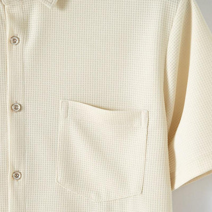 Men's Casual Two-Piece Outfit | Waffle Knit Set | Short Sleeve Shirt & Pants | Solid Color | Elastic Waist | Breathable Fabric | Side Pockets | Comfortable Loungewear | Ideal for Travel & Everyday Wear